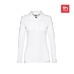 THC BERN WOMEN WH. Damska koszulka polo z długim rękawem z bawełny zgrzebnej