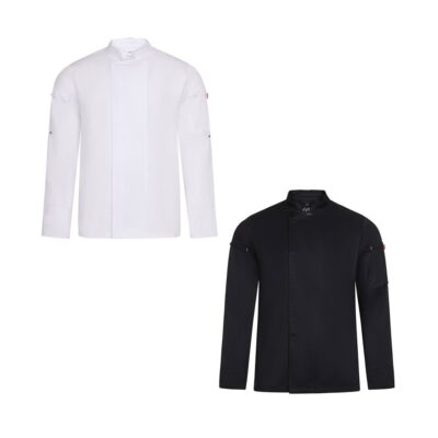 VL AGNI. Kurtka kucharska unisex (190 g/m²) z bawełny (35%) i poliestru z recyklingu (65%)